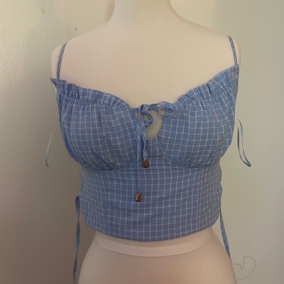 Blue And White Grid Pattern Crop Top Size Small Ron Jon Surf Shop - Picture 2 of 6